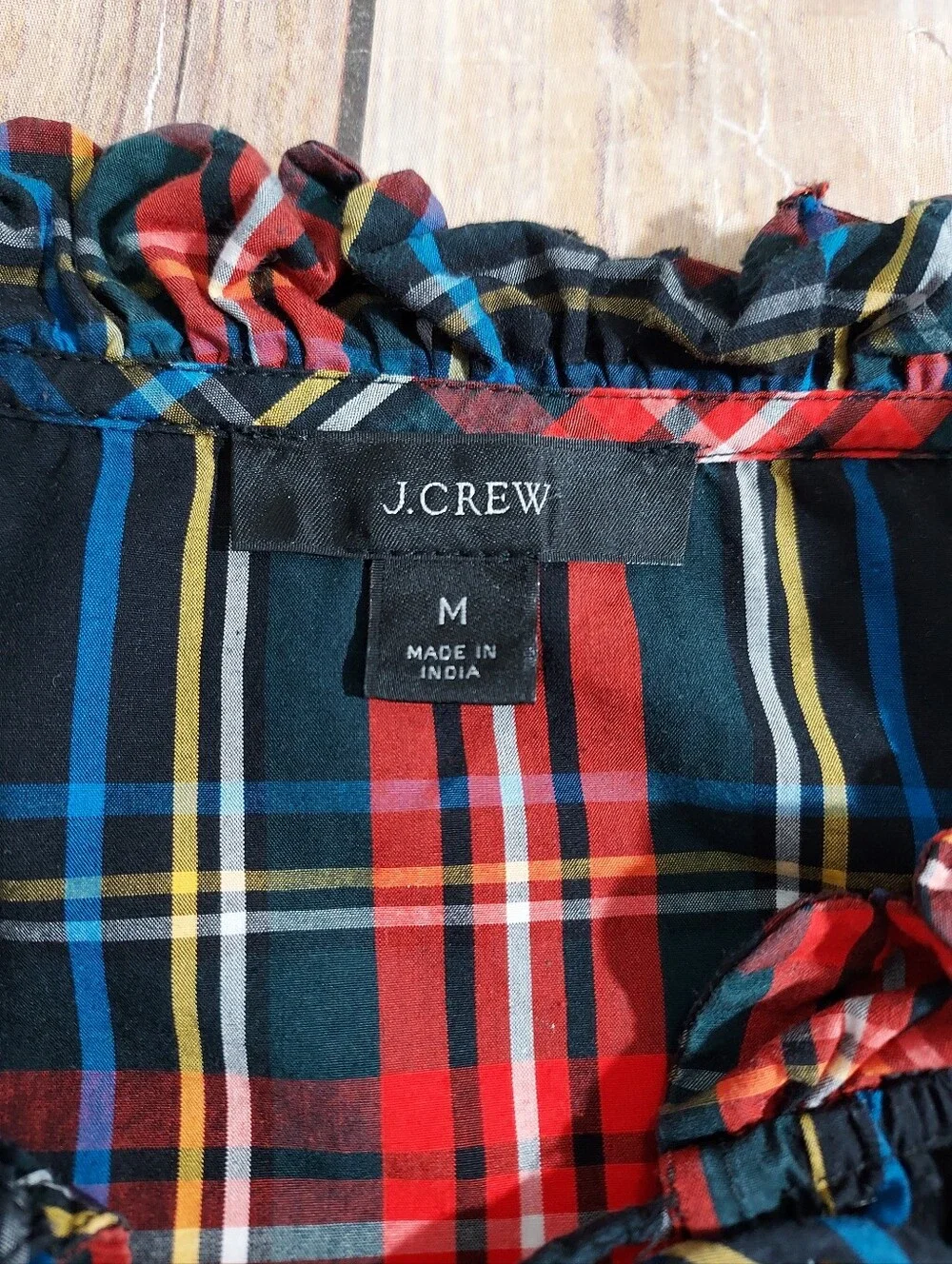 J. Crew Scalloped Tartan Plaid Tie-Neck Blouse M